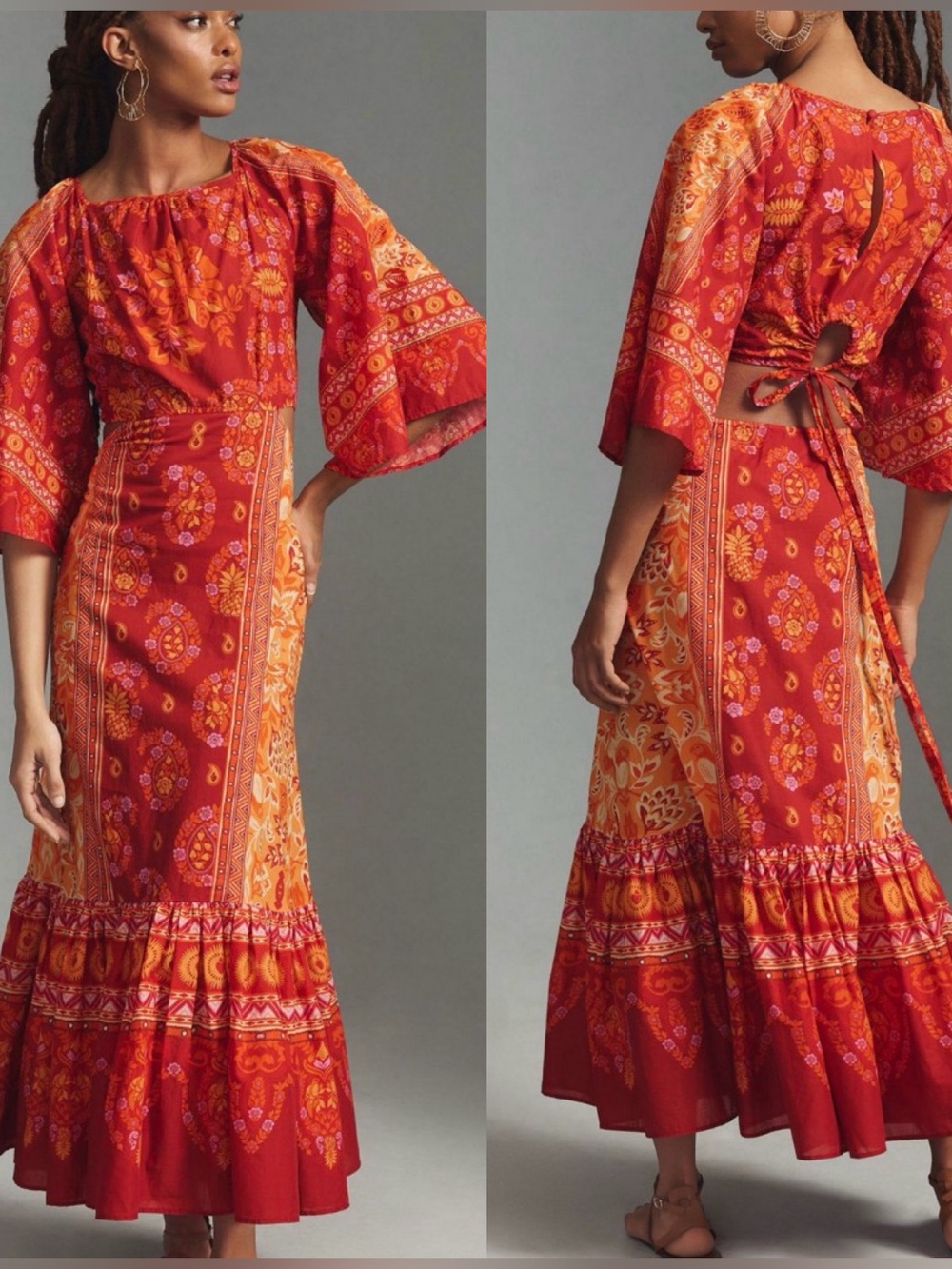 Farm Rio Floral Tie-Back Maxi Dress Sz S
